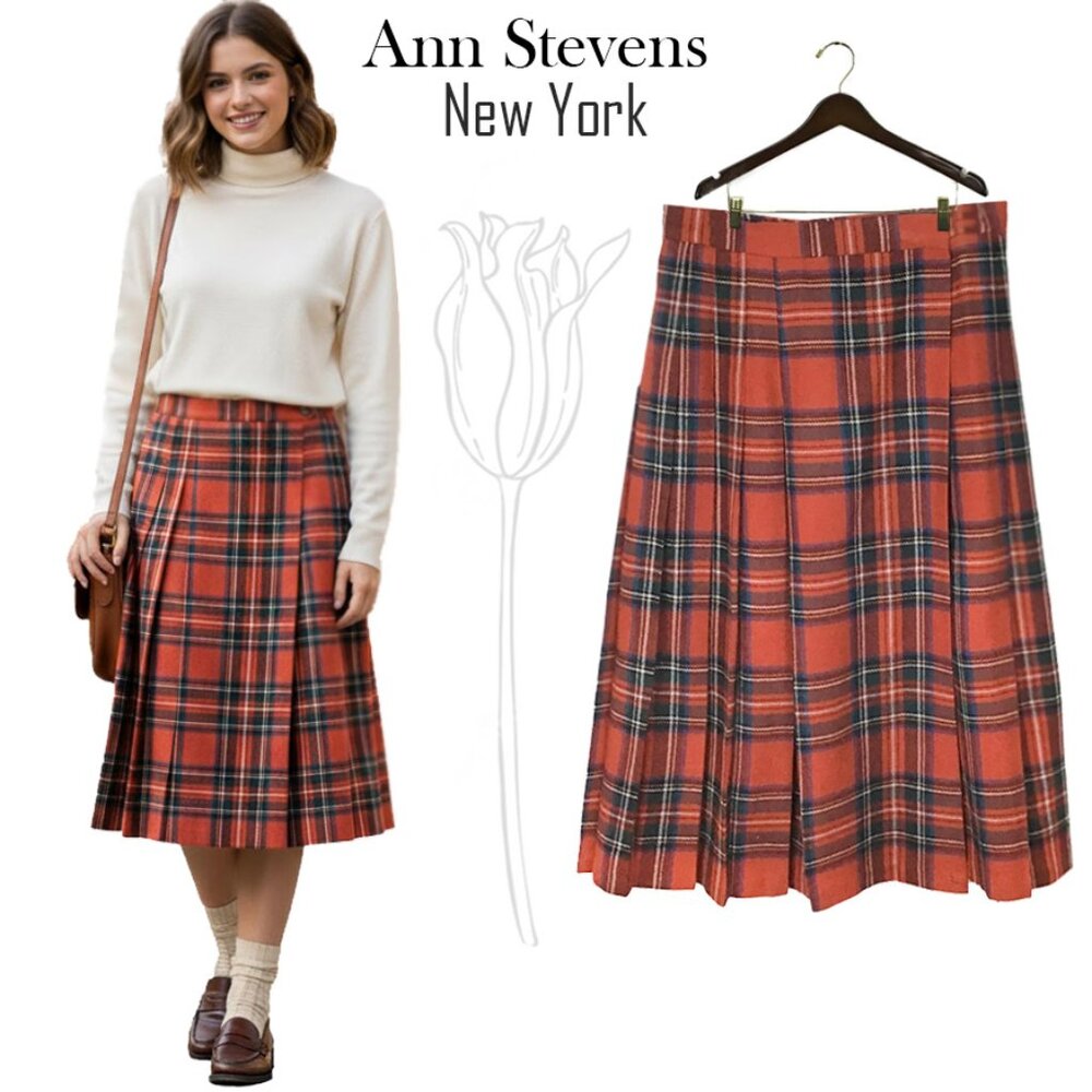 ANN STEVENS NEW YORK Vintage Wool Blend Wrap Plaid Long Length Skirt
